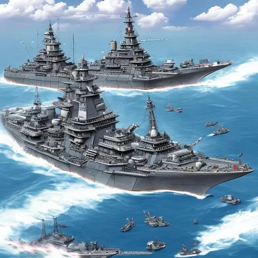 Prompt: Yamato vs Bismarck Battleship Duel 