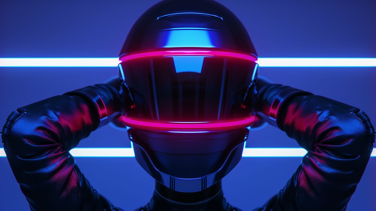 Prompt: a man in a futuristic helmet stands above his head, in the style of cubo-futurism, social media portraiture, 8k, b-movie aesthetics, expressive characters