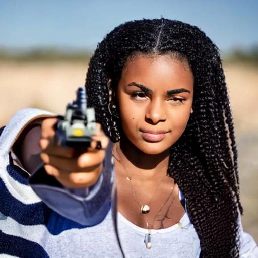 Amine Dark Skinned Girl Points Gun At White Skinned Openart 9130