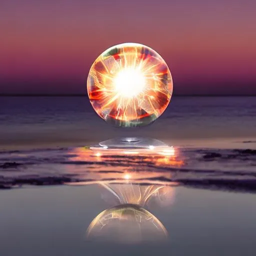 Prompt: Large crystal ball reflecting a portal in time