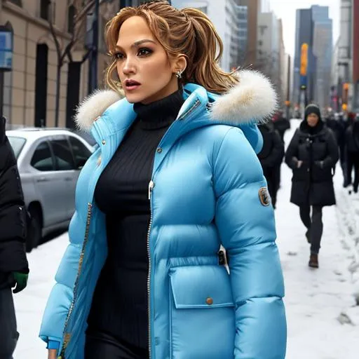 Prompt: Jennifer Lopez in puffy Downcoat