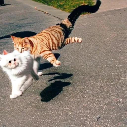 Prompt:  cat trying to run away from an dog