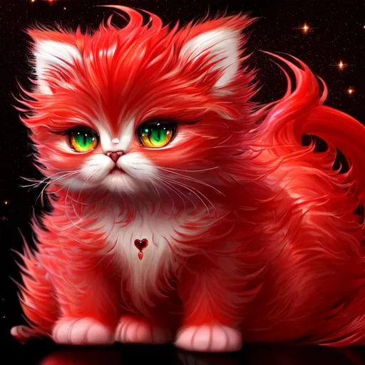 Prompt: surreal puffy liquid red gold silver jade (Beautiful {Furry!!! Persian}kitten plasma, Beautiful big {heart-shaped}reflective eyes, long flowing hair), hyper realistic, expansive psychedelic background, hyper realistic, 64K --s99500