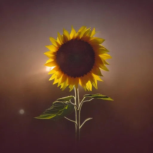 Prompt: a sunflower that is looking away from the lens, in a dark evening, in a depressing day, using the art style of aquarella 