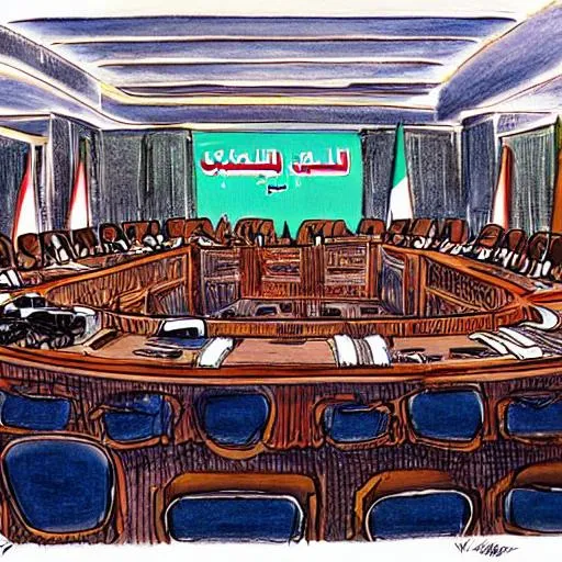 Prompt: gulf political meeting drawing
