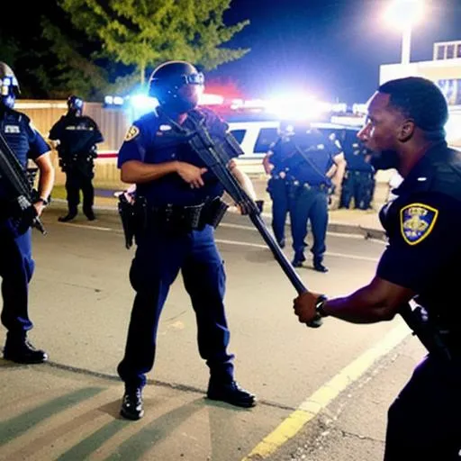 Prompt: Racist Police using excessive force on black people with night stick 4k quality very detailed hyper realistic 