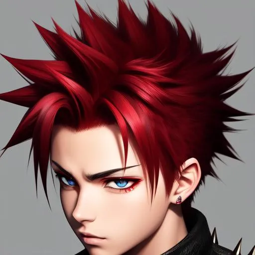 Prompt: Extremely detailed Image of an anime boy with red spiked hair, Dark & Intense image. Aesthetically brilliant Stylized.  Everything is perfectly to scale. Award winning. Anime Style