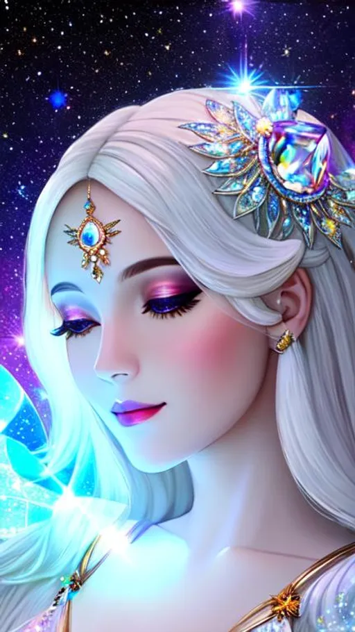 Prompt: White prism, cosmic,etherial, fairy, goddess of light ,closeup