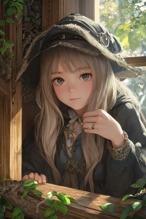 Prompt: close up shot, cinematic shot,

a mythical young witch sitting near window, enjoying afternoon time, cute face, sad, melancholic, ultra detailed tree house interior background, ultra detailed witch grab, detailed face, detailed eyes, innocent, detailed nose, detailed mouth and lip, detailed interior, ultra detailed accessories,

2D illustration, 2D character design, 2D flat color, 2D digital illustration, 2D vector illustration, vibrant color, 

((sunshine, very strong sunlight on face, cinematic lighting, volumetric lighting, iridescent lighting reflection, reflection, beautiful shading, head light, back light, natural light, ray tracing, symmetrical)), (((masterpiece, professional, professional illustration, long pink hair, beautiful bang, stray hair))),

UDR, HDR, 64k, beautiful, stunning, masterpiece, inspired by atelier series,
