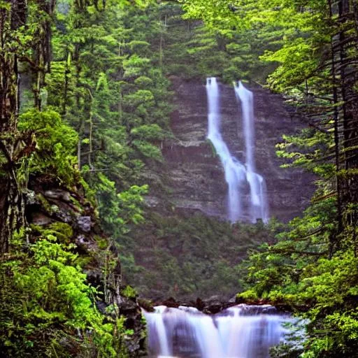 Prompt: Realistic path on the Apalachian mountains rounded of beautiful forest and water falls with hyper details
