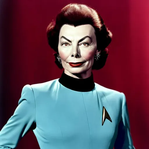 Prompt: A portrait of Agnes Moorehead wearing a Starfleet uniform, in the style of "Star Trek the Next Generation."