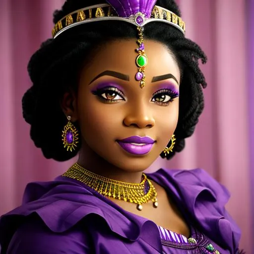 Prompt:  African princess wearing purple, facial closeup