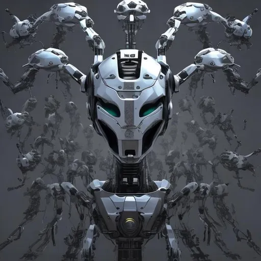 Prompt: A robot with 10 heads