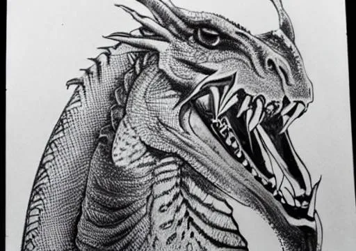 Prompt: dragon AD&D black and white drawing styl