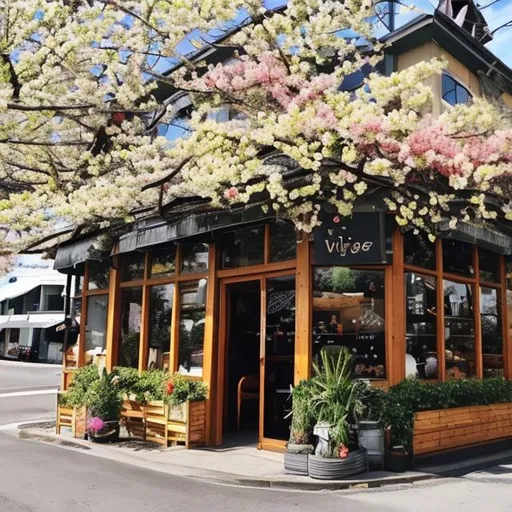 Prompt: vinatage coffee shop in spring