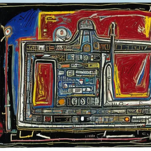 Prompt: Sirian spacecraft drawn by Basquiat