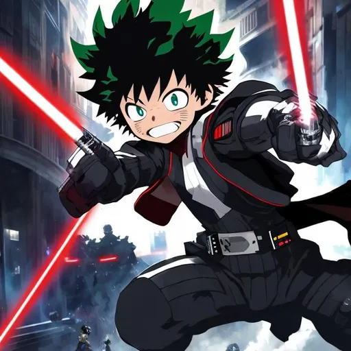 Prompt: deku my hero academia vs darth vader star wars