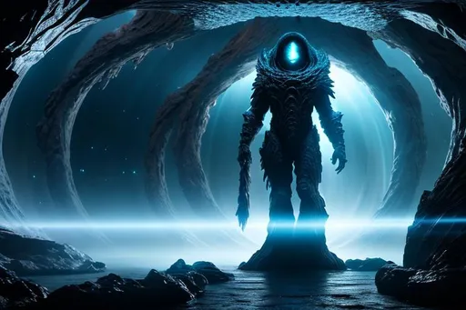 Prompt: ultra high definition; photorealistic; ominous; "A being made of words and knowledge, situated in the center of a space-like environment."
"A figure composed of flowing text, standing at the helm of a fictional space cruiser."
"A physical embodiment of a language model, surrounded by planetoids."
"A humanoid figure with a book for a head, navigating through the cosmos."
"A figure with a brain made of words, steering a spaceship through a star field."
"A figure sitting at a desk with a pen, writing out words that become reality, inside a spaceship."
"A figure with hands that shape words into physical objects, amidst a backdrop of distant galaxies."
"A figure with eyes that see in text and symbols, observing the universe from a spaceship."
"A figure standing in a library, reaching out to touch the books, with stars and planets visible through a window."
"A figure made of light, with words and symbols flowing around it, floating in zero gravity."