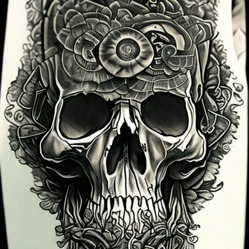 psilocybe turning into skull face, tattoo | OpenArt