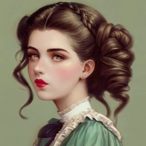 Prompt: fashoinable girl, 1890's styled hair, large lips, facial closeup
