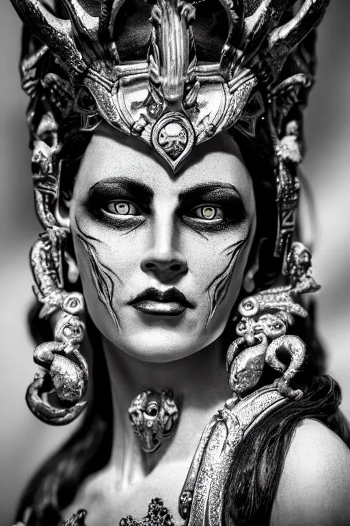 Prompt: The goddess Hel Protrait ultra realistic in black and white in 4k 