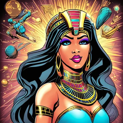 Prompt: Comic book style cosmic Egyptian goddess