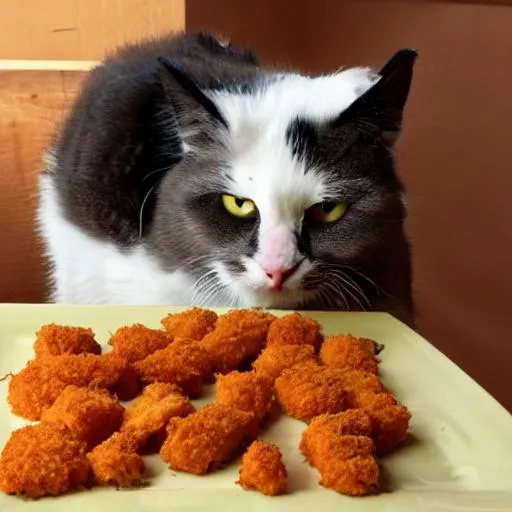 Prompt: Cat Eating Chicken Nuggets