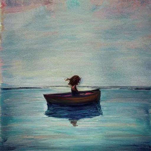 Prompt: girl dreaming on a boat