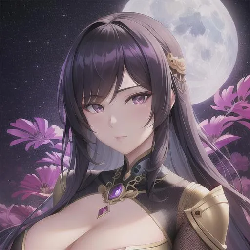 Prompt: Professional painting of a beautiful  asian woman,intricate details, face, portrait, , illustration, UHD, 4K Apocalypse War, Ultra tecnology, Dark future, golden robots , purple moonlight background