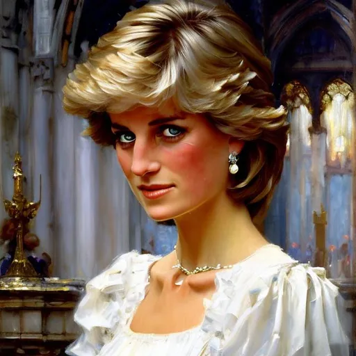 Prompt: Princess Diana, oil painting by John William Waterhouse 
 perfect composition, super detailed, high quality, trending art, trending on artstation, sharp focus