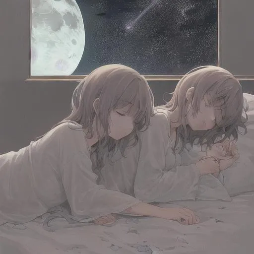 Prompt: The moon is crumbling apart, as the stars yawn. as if they just woke up from an afternoon nap 