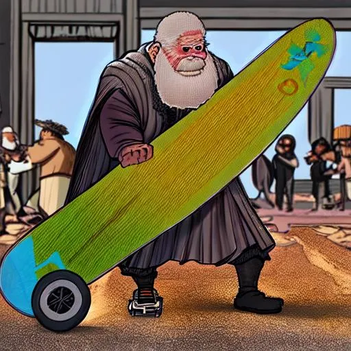 Prompt: old man doing huge skateboard trick