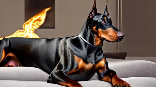Prompt: Doberman wrapped in diamonds with fire
