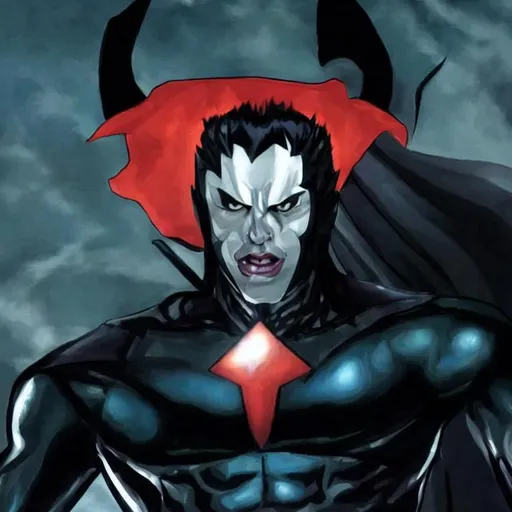 Prompt: Marvels Mr sinister. 
Silver hair Color. 
Silver armor 
Glowing gold eyes and gem
 Semi realistic 
