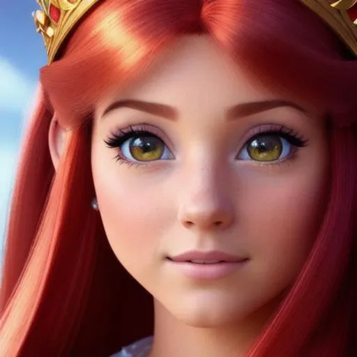 Prompt: a realistic feminine princess, Rapunzel, but with red hair, HD
