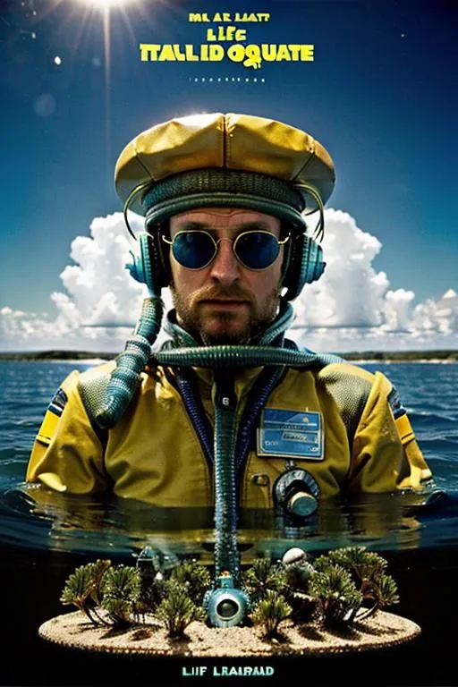 Prompt: Make this image land based. Life aquatic but Terrestrial. Base everything off the album cover for the Life Aquatic soundtrack, but it is land based aka terrestrial.