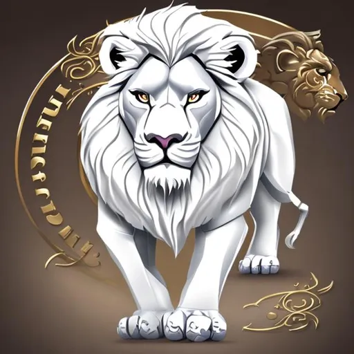 Prompt: Shinny white lion with pearl effect full body logo