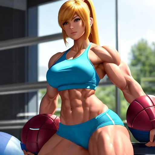 Prompt: {{Samus Aran from metroid}}
{{woman, enormous muscles, giant muscles, muscular woman, hulking, flexing, biceps, full body}}
{{tank top, shorts, blue clothes}}
perfect face, perfect body, photorealistic, hyperrealistic, photograph, 22mm lens, 4k, hard lighting