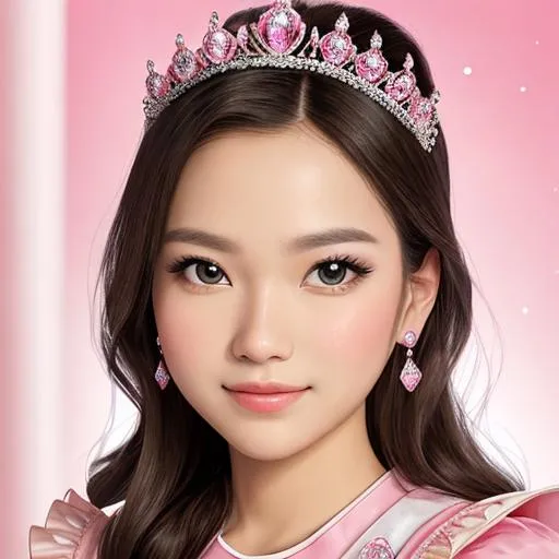 Prompt:  princess wearing pink, facial closeup