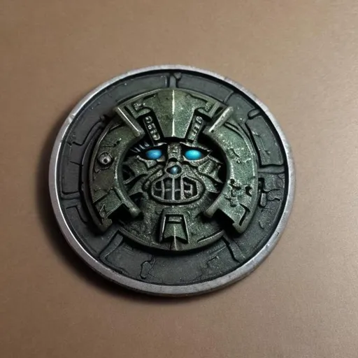 Prompt: warhammer 40,000 necron coin, surprise me