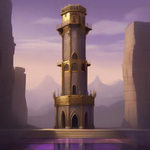 Prompt: Fantasy art of a tall tower with walls made of concrete with iron, gold, copper, iron, and amethyst floors