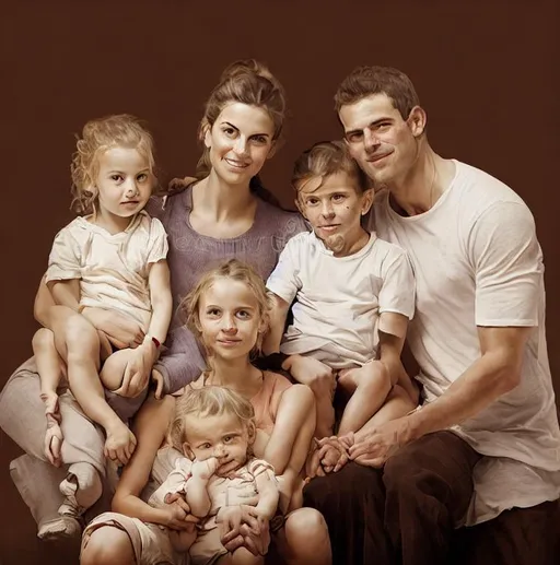 Prompt: A family, a mum, dad and a set of young twins, a boy and a girl. 