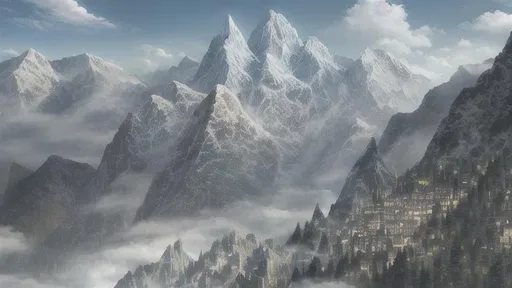 Prompt: A city of nature being covered my the mountains. With secret lost technology.