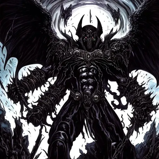Prompt: The titan of darkness and death of all the one who killed gods that canot be killed and his name is belial the atrocious he has the power that he can destroy the entire multiverse and can beat azathoth the greek pantheon no all of the gods fear him with his presence alone can shake the entire multiverse 