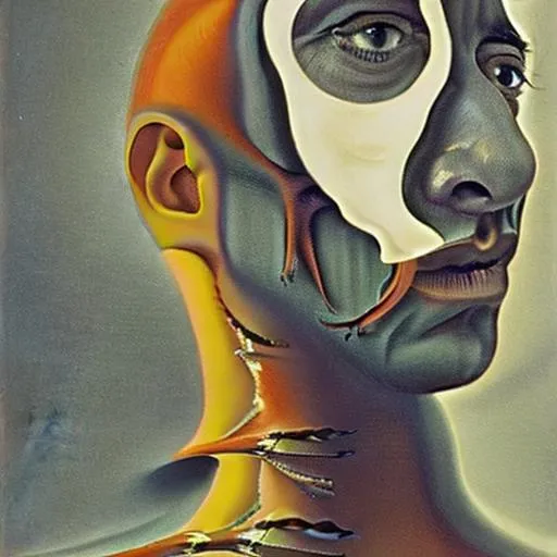 Prompt: Humans with skin peeling back to reveal another layer, unsettling, surreal, sharp, Salvador Dali