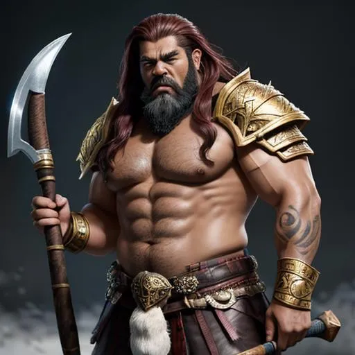Prompt: masterpiece, splash art, ink painting, beautiful pop idol, D&D fantasy, lightly tanned-skinned gold dwarf male barbarian, ((short stocky, barrel chested)), roaring a battle cry, medium length hazel hair, serious expression looking at the viewer, wearing detailed hide armor holding a huge axe above in one hand #3238, UHD, hd , 8k eyes, detailed face, big anime dreamy eyes, 8k eyes, intricate details, insanely detailed, masterpiece, cinematic lighting, 8k, complementary colors, golden ratio, octane render, volumetric lighting, unreal 5, artwork, concept art, cover, top model, light on hair colorful glamourous hyperdetailed medieval city background, intricate hyperdetailed breathtaking colorful glamorous scenic view landscape, ultra-fine details, hyper-focused, deep colors, dramatic lighting, ambient lighting god rays, flowers, garden | by sakimi chan, artgerm, wlop, pixiv, tumblr, instagram, deviantart