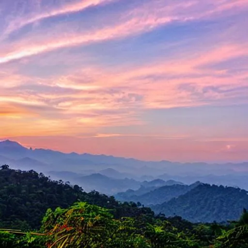 Prompt: rolling sunset Malaysian hills 