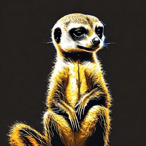 Prompt: Black background, meerkat, black, gold, wall art