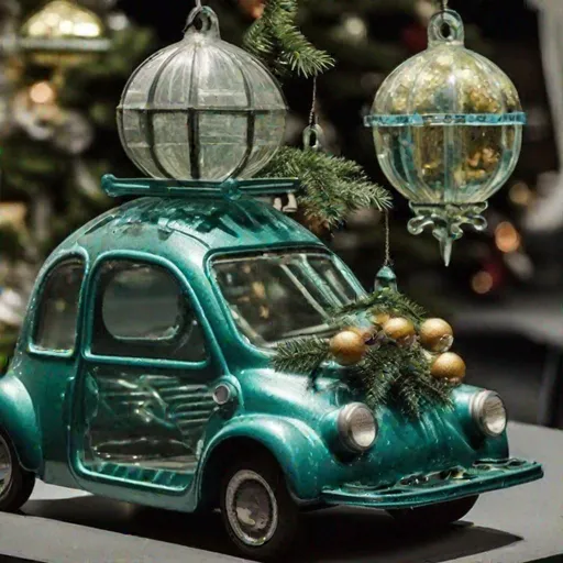 Prompt: A microcar made out of glass and cast iron ornaments