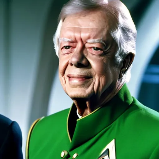 Prompt: Jimmy Carter in a Starfleet uniform. {Star Trek: The Next Generation}